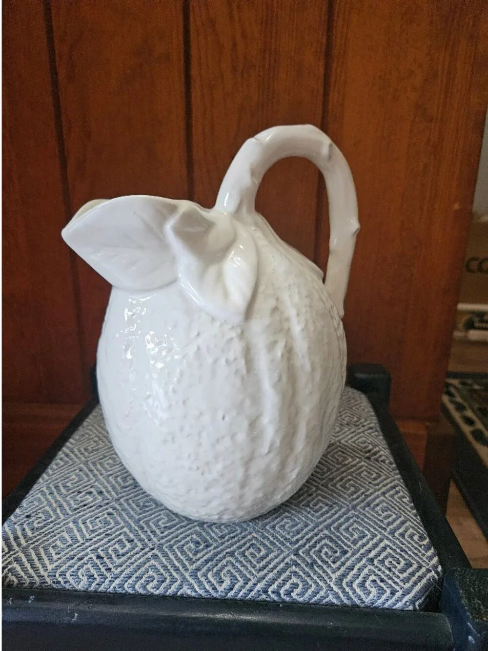 Vintage Neuwirth  Majolica StyleLemon/Melon White Ceramic Pitcher, Made in Italy